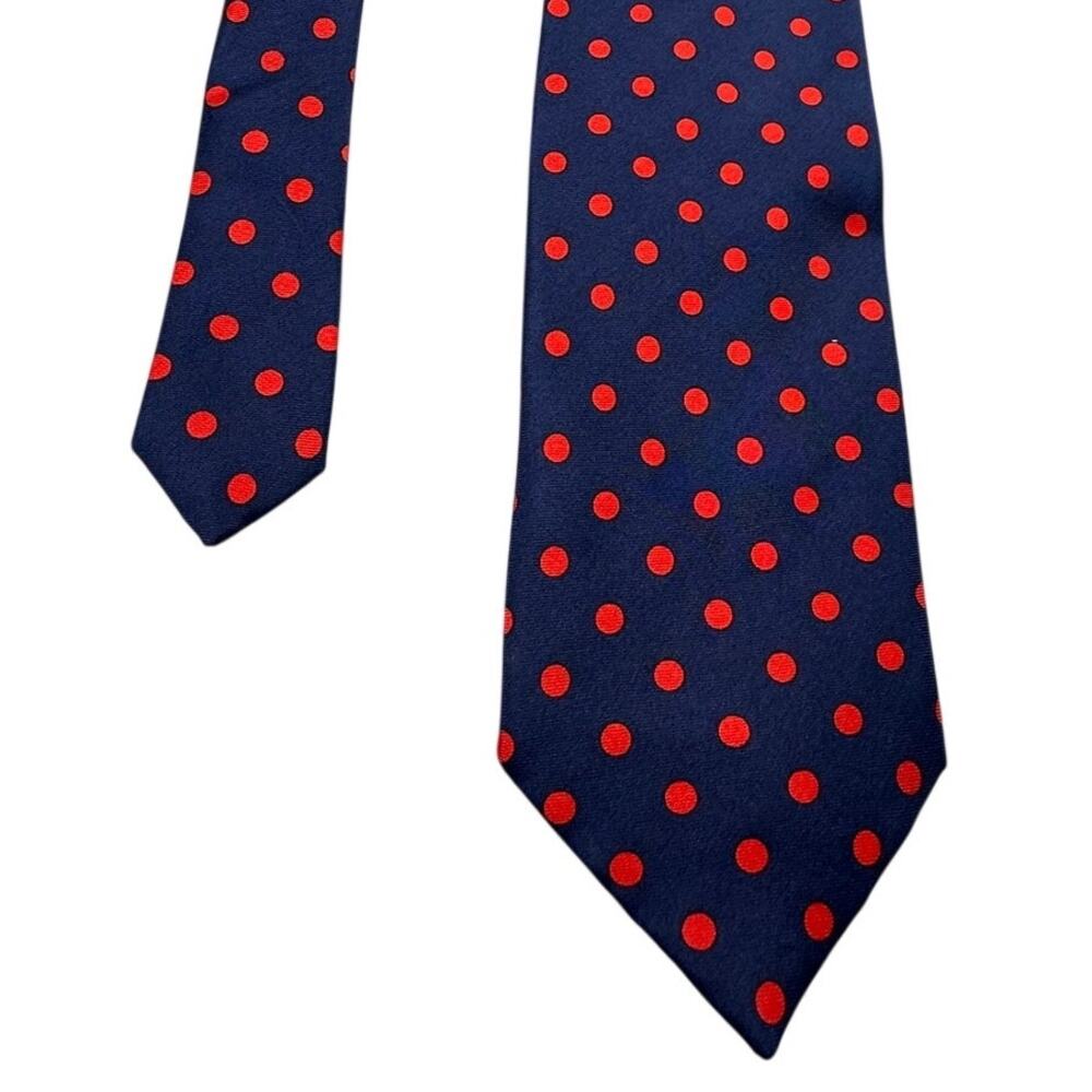 Pure Silk Polka Dot Necktie Made in England Red Blue Polka Dot Vintage
